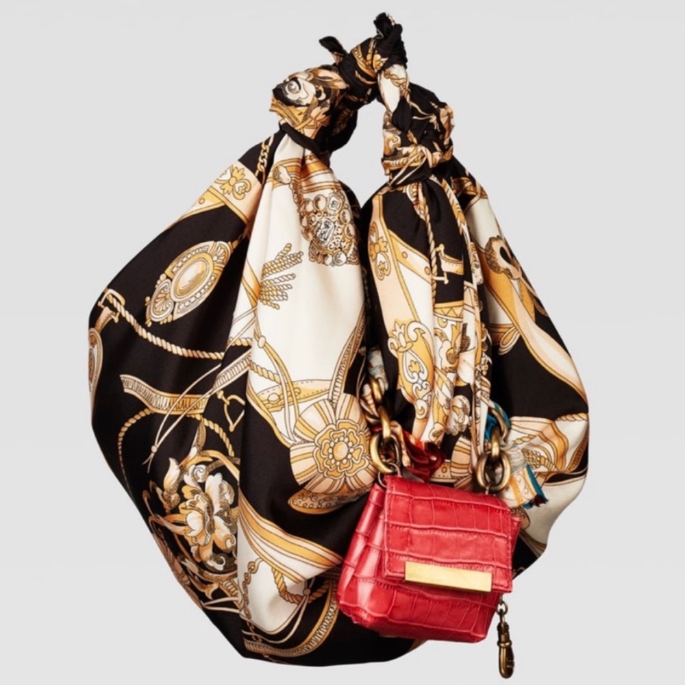 NWT Zara Bucket Bag with Chain Knotted Scarf Print